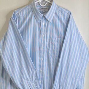 Paul Fredrick long sleeve button down shirt size 17.5-37-White/blue strips